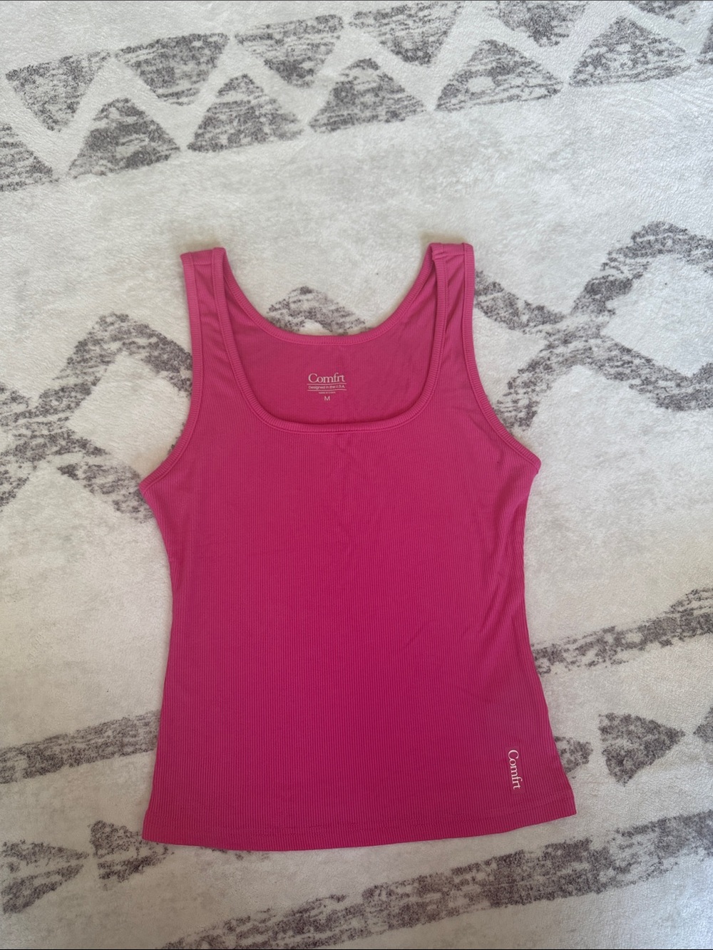Women's Pink Ribbed Tank Top Comfrt